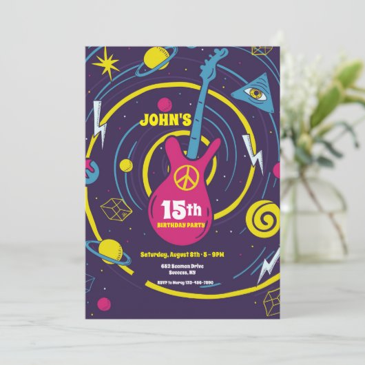 Psychedelisch verjaardagsfeestje kaart (Staand voorkant)