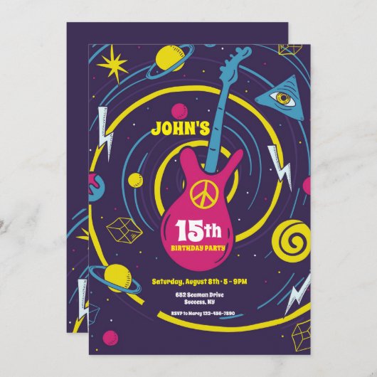 Psychedelisch verjaardagsfeestje kaart (Voorkant / Achterkant)