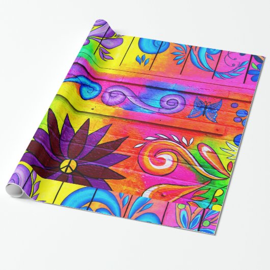 psychedelisch verpakkingspapier van hippie 70 cadeaupapier (Uitgerold)