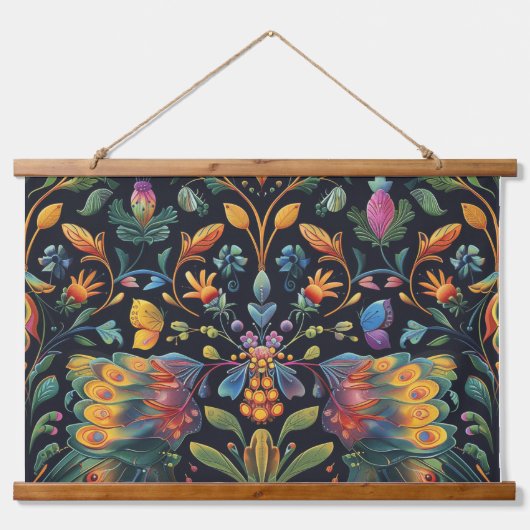 Psychedelisch vliegtapijt botanisch hangend wandkleed (Voorkant)