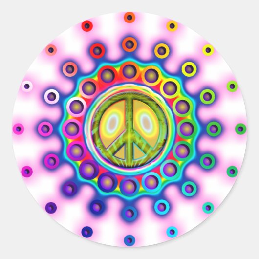 PSYCHEDELISCH VREDESTEKEN RONDE STICKER (Voorkant)
