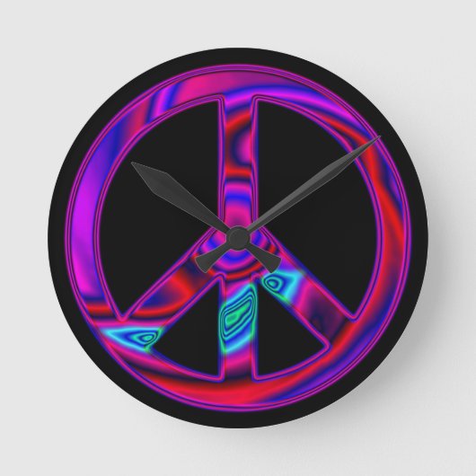 Psychedelisch Vredesteken Zwart Ronde Klok (Voorkant)