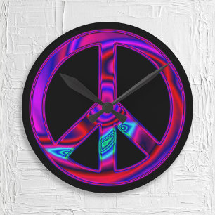 Psychedelisch Vredesteken Zwart Ronde Klok
