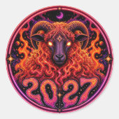 Psychedelisch Vuur Ram Aries Ronde Sticker (Voorkant)