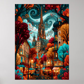 Psychedelisch Wenen St. Stevenskathedraal Stadsgez Poster