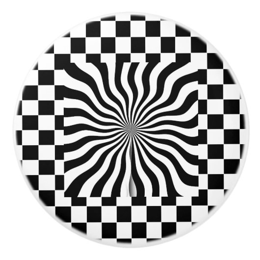 Psychedelisch + Zwarte Witte Ruiten Keramische Knop (Voorkant)