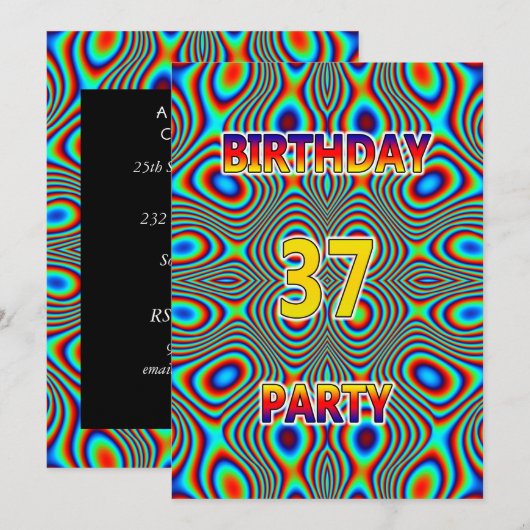 Psychedelische 37e verjaardag uitnodiging (Voorkant / Achterkant)