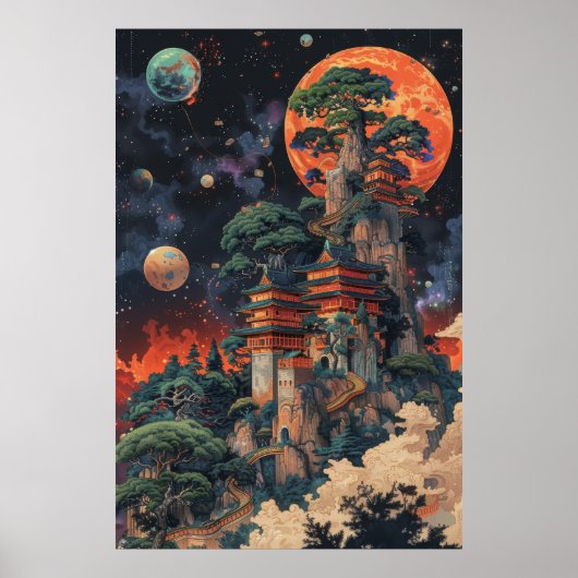 Psychedelische 3D DMT Baobab Bonsai Ukiyo-e Poster (Voorkant)
