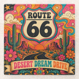 Psychedelische 70s Snelweg Trippy Mother Road Bara Glazen Onderzetter