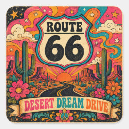 Psychedelische 70s Snelweg Trippy Mother Road Embl Vierkante Sticker