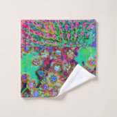 Psychedelische Abstract Groovy Paarse Sedum Bad Handdoek (Wasdoekje)