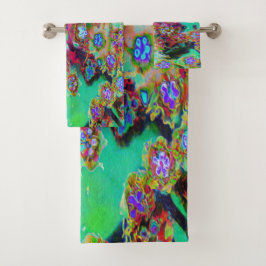 Psychedelische Abstract Groovy Paarse Sedum Bad Handdoek