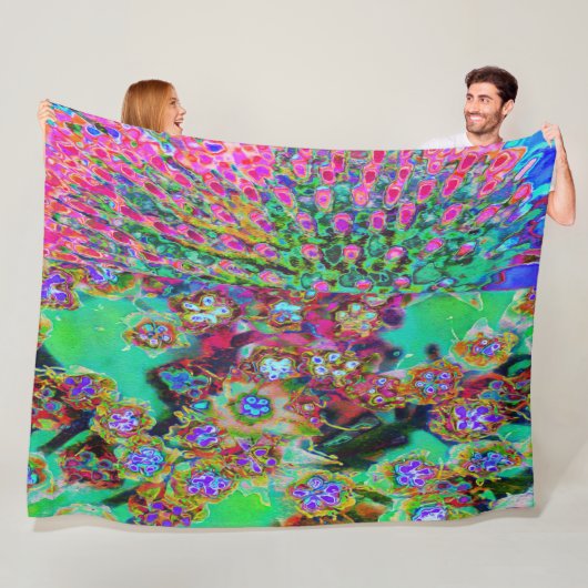 Psychedelische Abstract Groovy Paarse Sedum Fleece Deken (In situ)