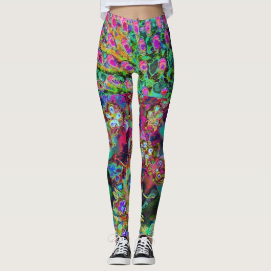Psychedelische Abstract Groovy Paarse Sedum Leggings (Voorkant)