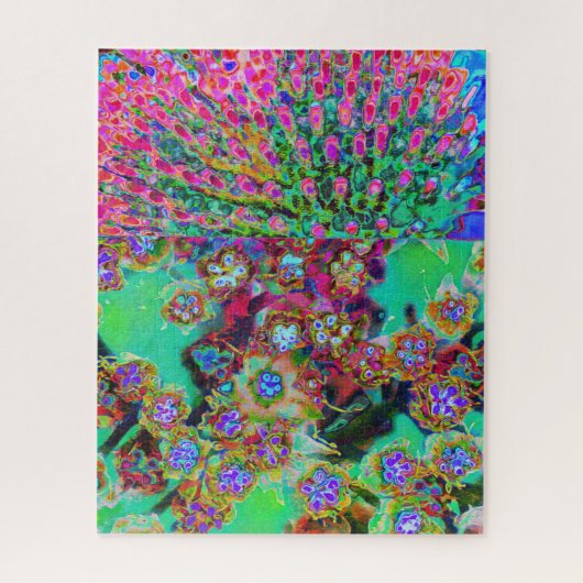 Psychedelische Abstract Groovy Paarse Sedum Legpuzzel (Verticaal)