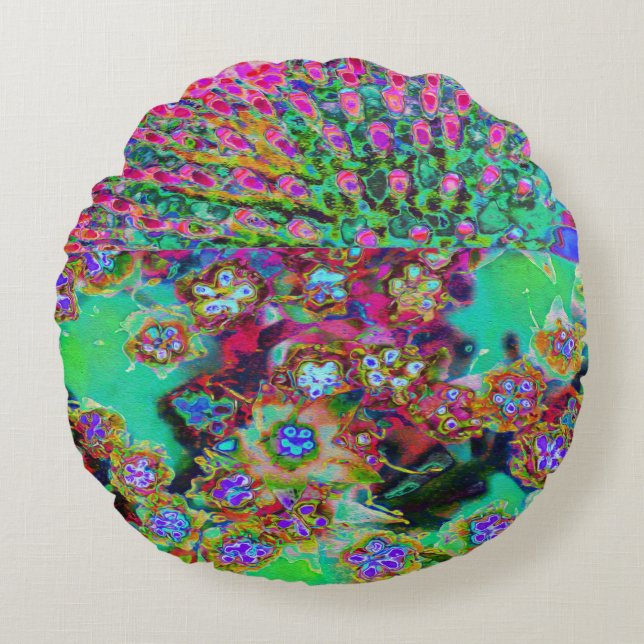 Psychedelische Abstract Groovy Paarse Sedum Rond Kussen (Voorkant)