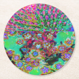 Psychedelische Abstract Groovy Paarse Sedum Ronde Kartonnen Onderzetter