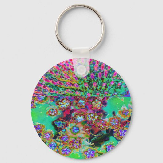 Psychedelische Abstract Groovy Paarse Sedum Sleutelhanger (Voorkant)