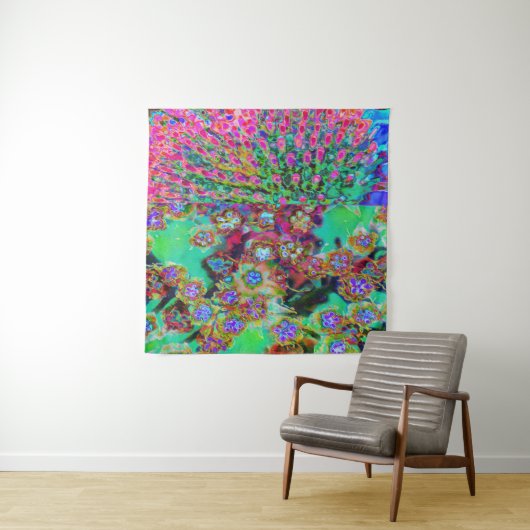 Psychedelische Abstract Groovy Paarse Sedum Wandkleed (In situ)