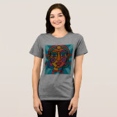 Psychedelische Abstracte Gezicht – 70s Surrealisti Tri-Blend Shirt (Voorkant volledig)