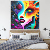 Psychedelische Abstracte gezicht Vibrant Trippy Canvas Afdruk (Insitu (Slaapkamer))