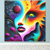 Psychedelische Abstracte gezicht Vibrant Trippy Canvas Afdruk (Insitu (Houten vloer))