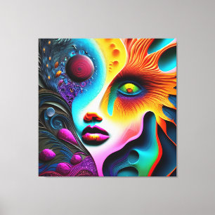 Psychedelische Abstracte gezicht Vibrant Trippy Canvas Afdruk