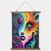 Psychedelische Abstracte gezicht Vibrant Trippy Hangend Wandkleed (Voorkant)