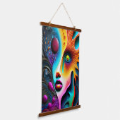 Psychedelische Abstracte gezicht Vibrant Trippy Hangend Wandkleed (Gebogen)