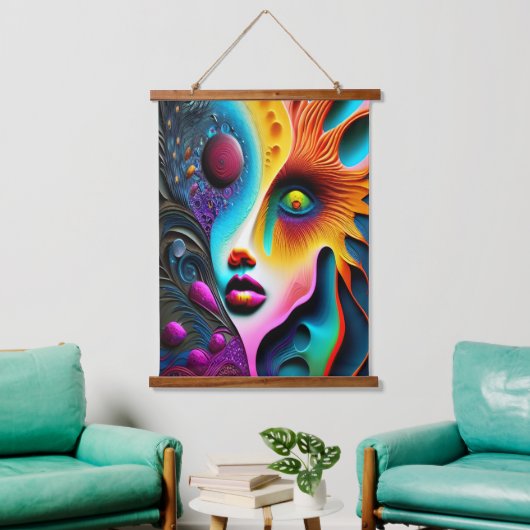 Psychedelische Abstracte gezicht Vibrant Trippy Hangend Wandkleed (Woonkamer)