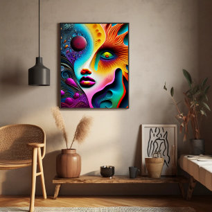 Psychedelische Abstracte gezicht Vibrant Trippy Poster