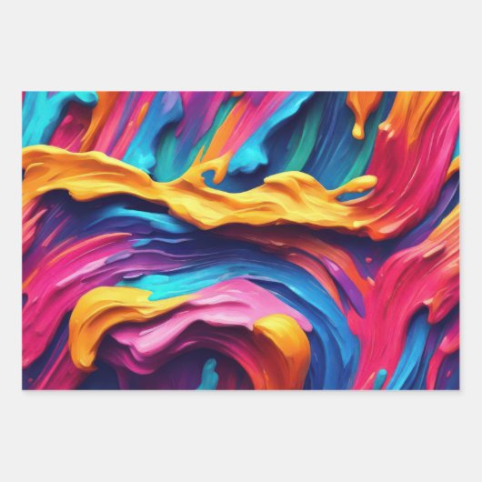 Psychedelische Abstracte kleurrijke verfstreken Inpakpapier Vel (Voorkant 3)