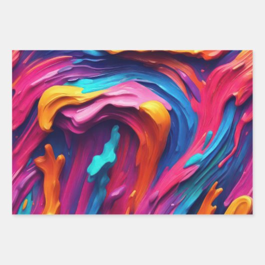 Psychedelische Abstracte kleurrijke verfstreken Inpakpapier Vel (Voorkant 2)