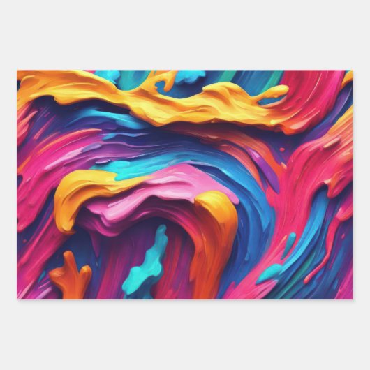 Psychedelische Abstracte kleurrijke verfstreken Inpakpapier Vel (Voorkant)