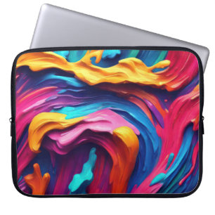 Psychedelische Abstracte kleurrijke verfstreken Laptop Sleeve
