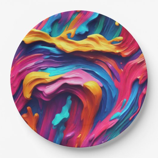 Psychedelische Abstracte kleurrijke verfstreken Papieren Bordje (Voorkant)