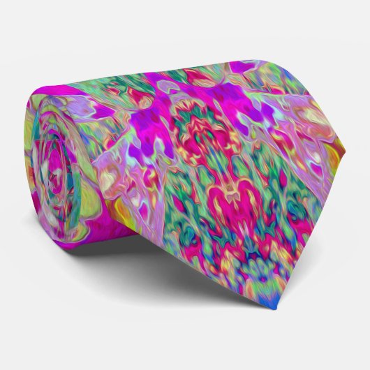 Psychedelische Abstracte Magenta en Aqua Tuinkunst Stropdas (Opgerold)