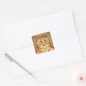 Psychedelische achtergrond en kat geschilderd door vierkante sticker (Envelop)