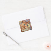 Psychedelische achtergrond kat geschilderd door Lo Vierkante Sticker (Envelop)
