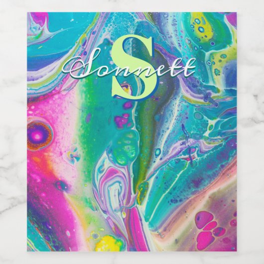 Psychedelische acrylstroomkunst wijn etiket (Enkel label)