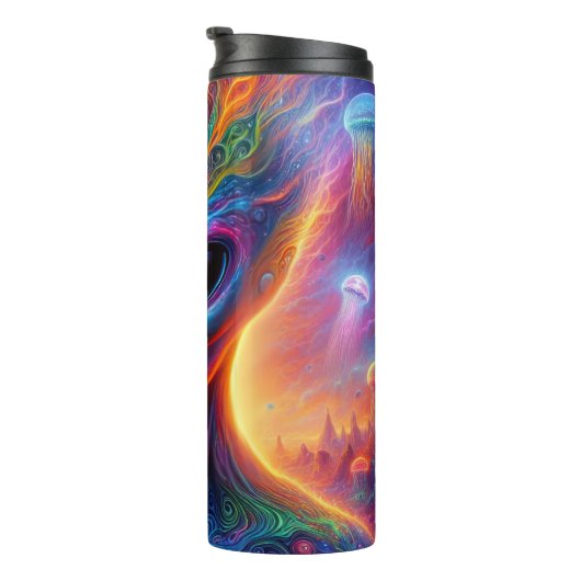 Psychedelische Alien: Kosmisch, Levendig, Surreali Thermosbeker (Geroteerd rechts)