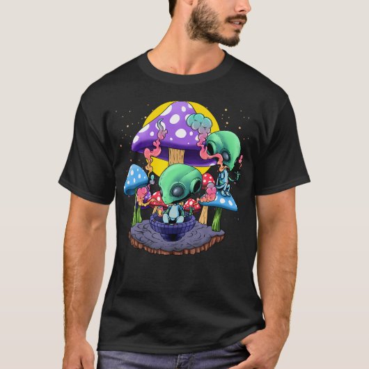 Psychedelische Alien Paddenstoel Nostalgie Groovy T-shirt (Voorkant)