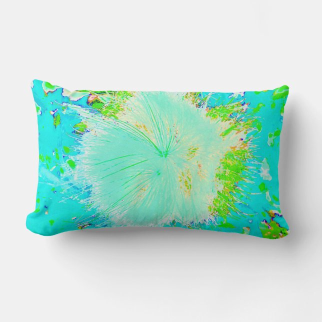 Psychedelische Aqua en Limegroene Zijdeplant Kussen (Voorkant)