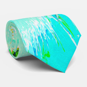 Psychedelische Aqua en Limegroene Zijdeplant Stropdas