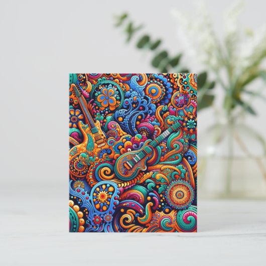 Psychedelische Batik Gitaar Art-Kleurrijke Retro M (Staand voorkant)