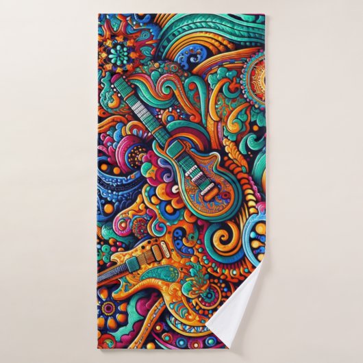 Psychedelische Batik Gitaar Art-Kleurrijke Retro M Bad Handdoek (Badhanddoek)