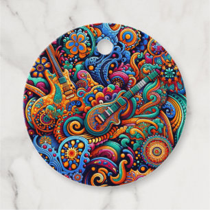 Psychedelische Batik Gitaar Art-Kleurrijke Retro M Bedankjes Labels