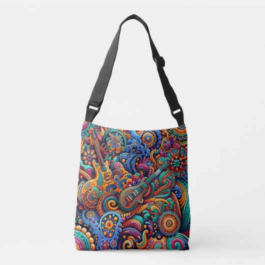Psychedelische Batik Gitaar Art-Kleurrijke Retro M Crossbody Tas (Voorkant)