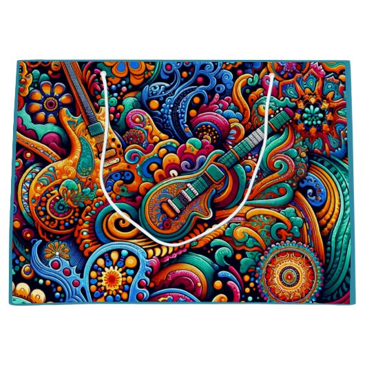 Psychedelische Batik Gitaar Art-Kleurrijke Retro M Groot Cadeauzakje (Voorkant)