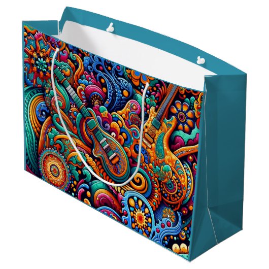 Psychedelische Batik Gitaar Art-Kleurrijke Retro M Groot Cadeauzakje (Achterkant Gekanteld)